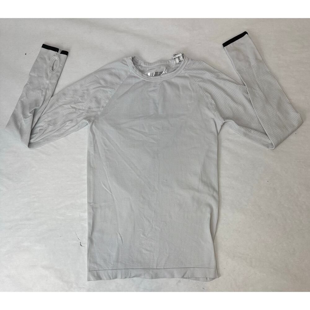 Forever 21 Ribbed Stretch Athletic Long Sleeve Shirt Thumbholes White Medium